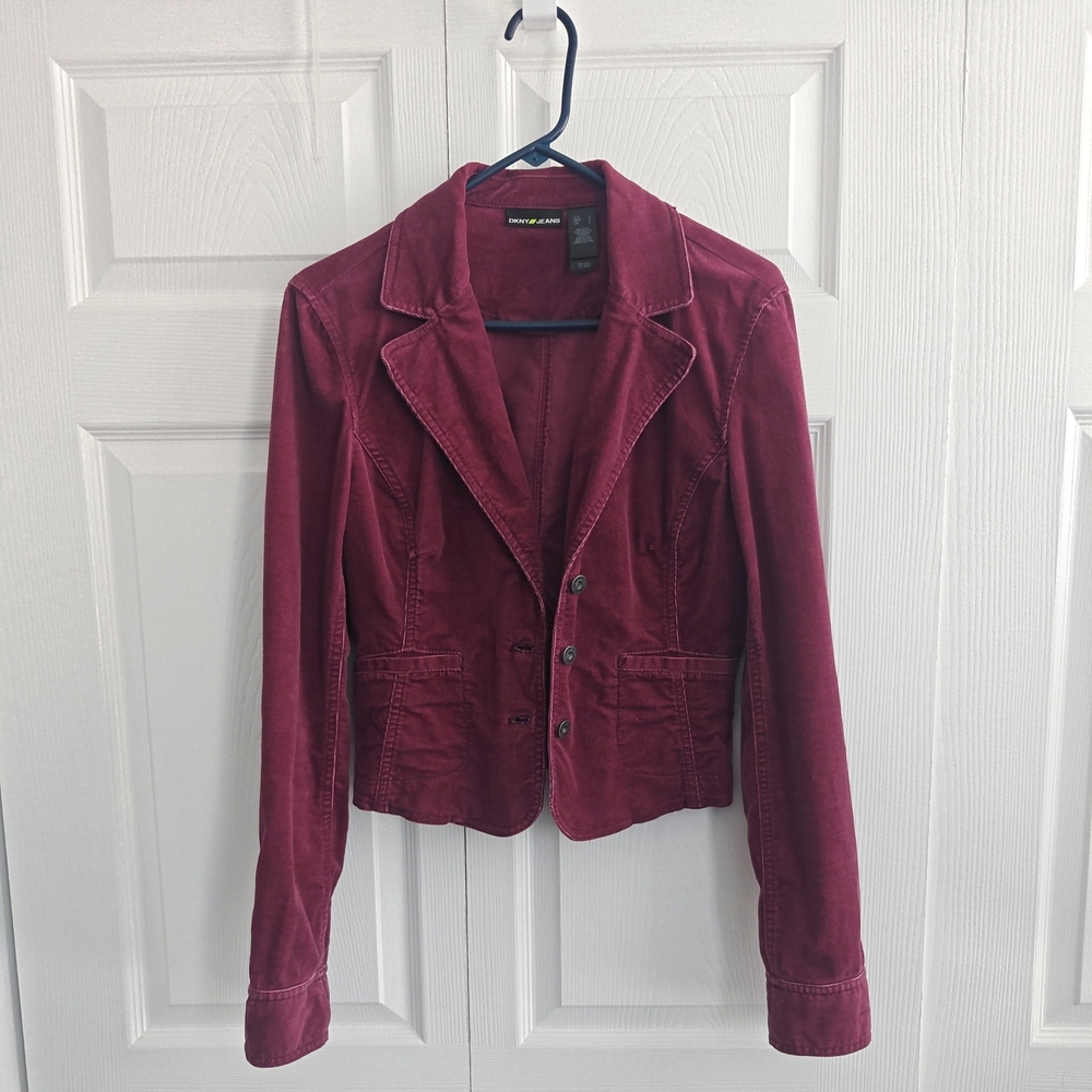 DKNY Women's Burgundy Purple Corduroy Blazer Large